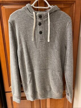 H&M Gray Hooded Knit Pullover with Button Placket